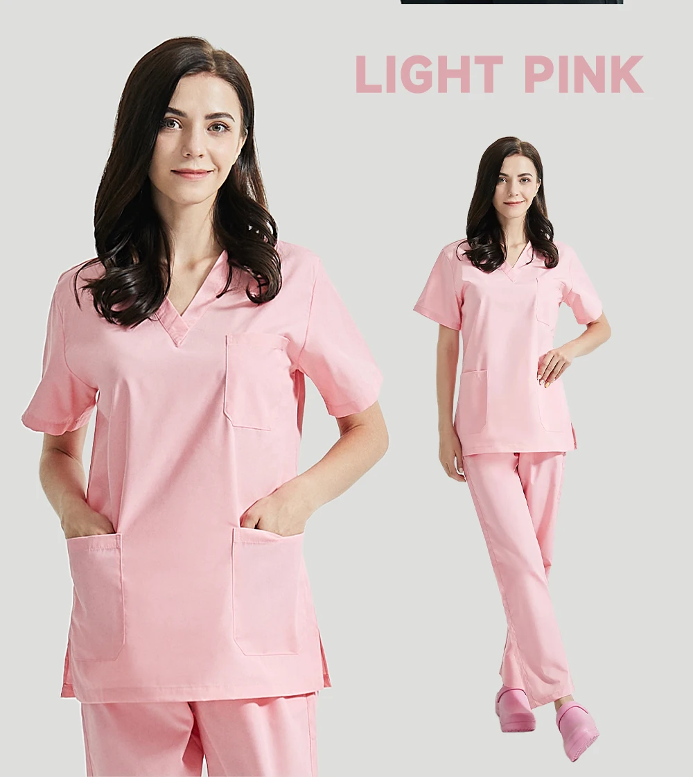 High Quality V-neck Scrub Tops Beauty Salon Nursing Elastic Waist Pants Unisex Breathable Surgery Uniform Medical Accessories
