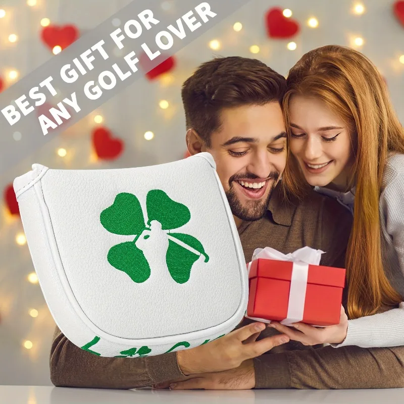 Clover Golf Putter Cover - Durable, Dustproof, Scratch-Resistant in White/Black