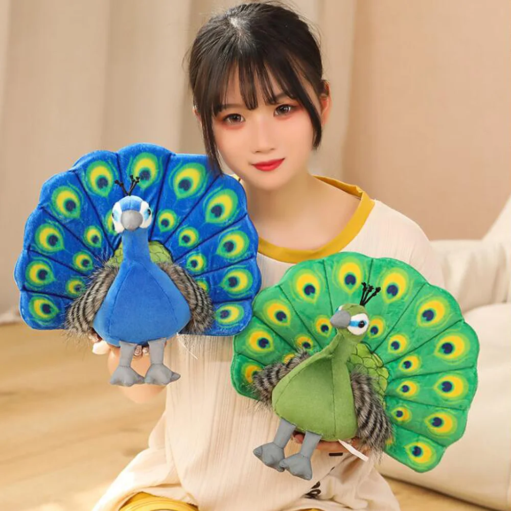 Cartoon Simulation Peacock Stuffed Children Plush Toy 25cm colorful peacock plush toy zoo commemorative feather opening screen doll bird toy send children birthday gifts