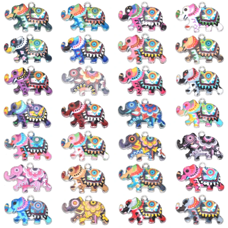 

Mixed Antique Silver Color Enamel Elephant Charms Alloy Metal Animals Pendants For DIY Earring Bracelet Keychain Jewelry Making