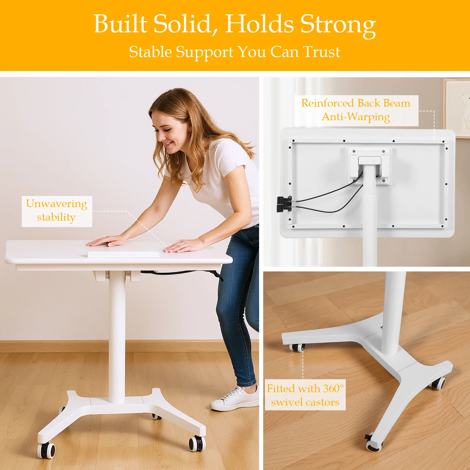 Pneumatic Laptop Standing Desk Sit Stand Up Down Rolling Lifting Office Computer Table 90 Degree Tiltable Home Wood Study Table