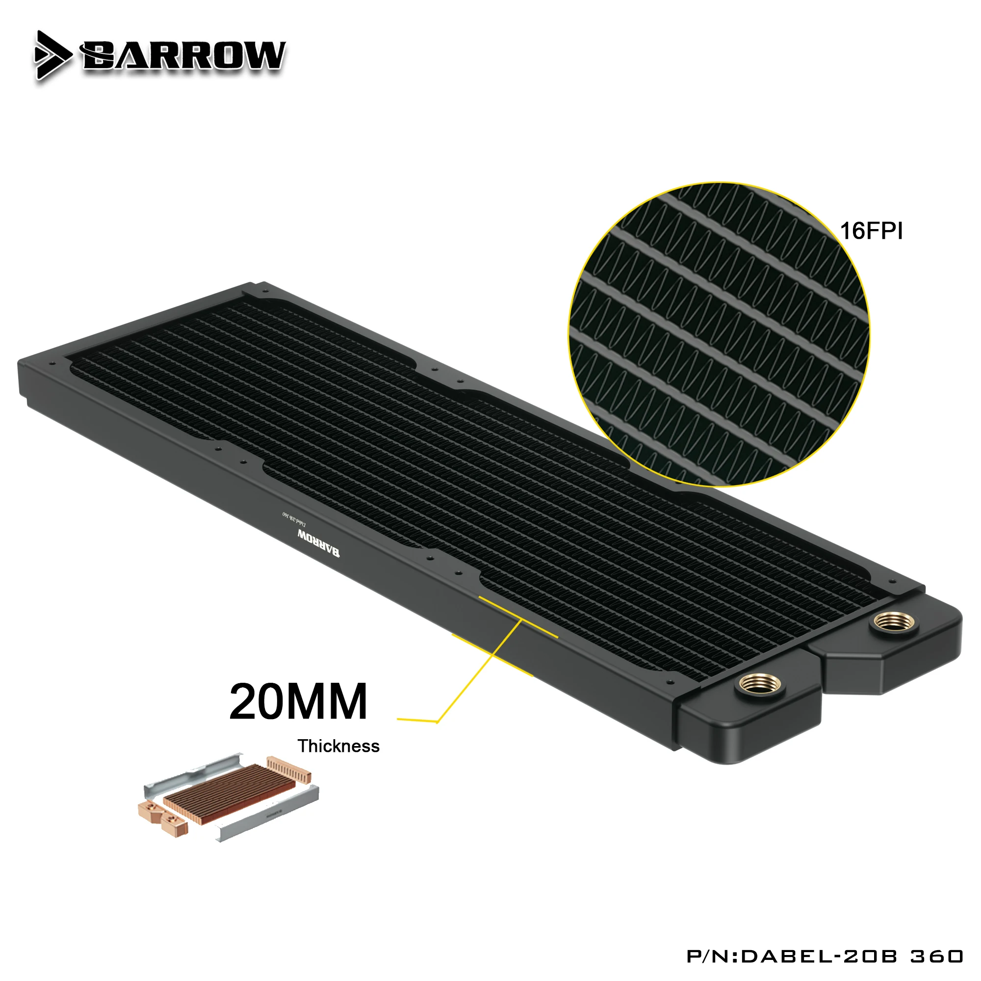 Barrow-radiador de Refrigeração a Água Cobre 20 mm de Espessura g1 Polegada Rosca Branco Preto 12cm Ventilador 240 360 mm 20 mm