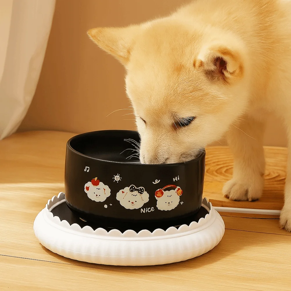 Cartoon Heated Pet Water Dispenser Ceramics Constant Temperatur Heated Dog Water Bowl Quiet Intelligent Cat Heating Bowl