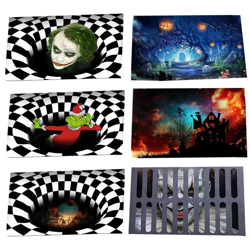 

Sewer Manhole 3D Cover Horror Home Carpet Clown Trap Visual Living Room Bathroom Floor Mat Halloween Creative Decor For Househld