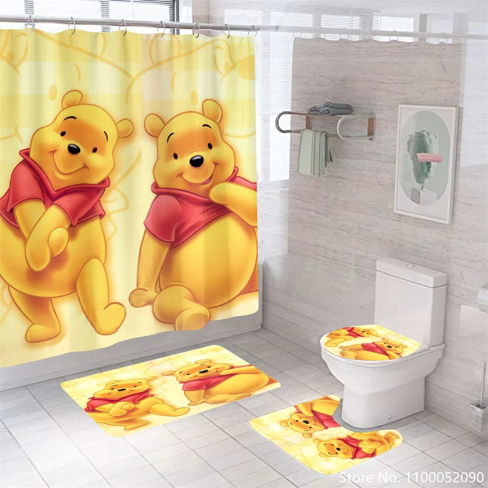 Winnie The Pooh Tigger 3D Shower Curtain Set Waterproof Bathroom Curtains Anti-slip Soft Bath Mat Toilet Rugs WC Carpet Blanket baby sleeping bag