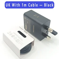 Samsung 60W UK Plug PD Charger - Original Type C Super Fast Charge Adapter - Black UK add Cable