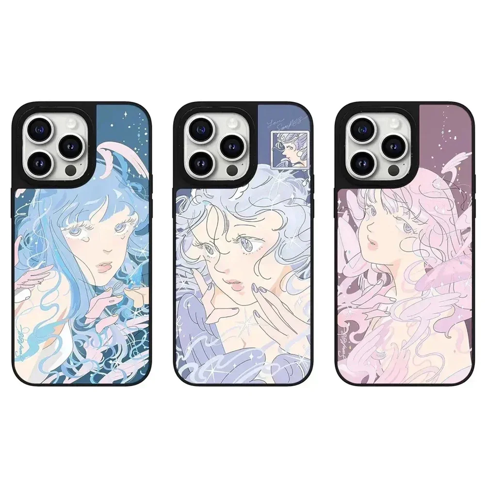 

Black Border Mirror Surface MagSafe Anime Girl Pattern iPhone 11 12 13 14 15 Pro Max Protective Case