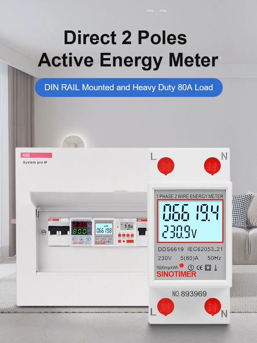 Compteur D'énergie Numérique À Rétro-éclairage Lcd Din Rail, Monophasé,  Kwh, Consommation D'énergie, Wattmètre Électronique Ac 220v 80a, Remise À  Zéro - Compteurs D'énergie - AliExpress