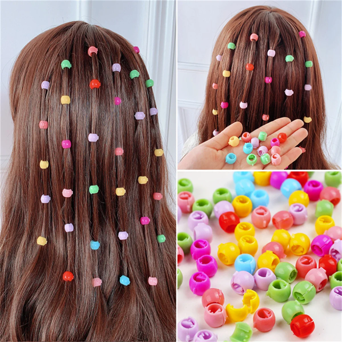 60pcs Hair Braids Maker Beads Headwear Cute Candy Colors Plastic Hairpins Hair Claw Clips For Women Girls Hair Accessories
