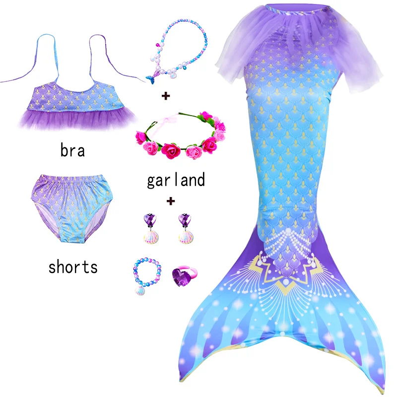 Kids Mermaid Tail for Girls Mermaid Swimsuit for Swimming Children Beach Bikini Suit Costume Birthday Pool Party Gift
