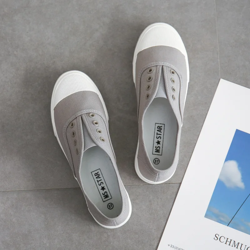 

Classic Canvas Shoes Solid Color Lace-up-free Style Fresh Girl Campus Daily Wear Casual Flat Shoes