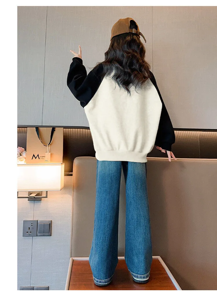 Girls' Spring Autumn Sweatshirts Kids Sports Pullover O-neck Long Sleeve Top Loose Causal Cartoon Bear Printing Clothing