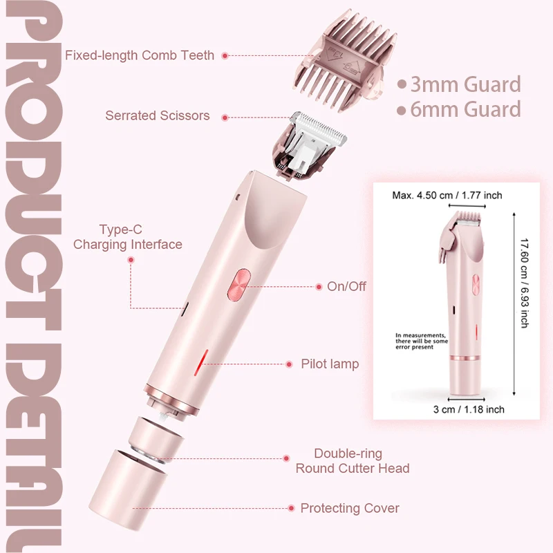 Dual Head Hair Removal for Women Portable Float Blade R-shaped Head Wet Dry Use Waterproof Painless Facial Trimmer Body Epilator