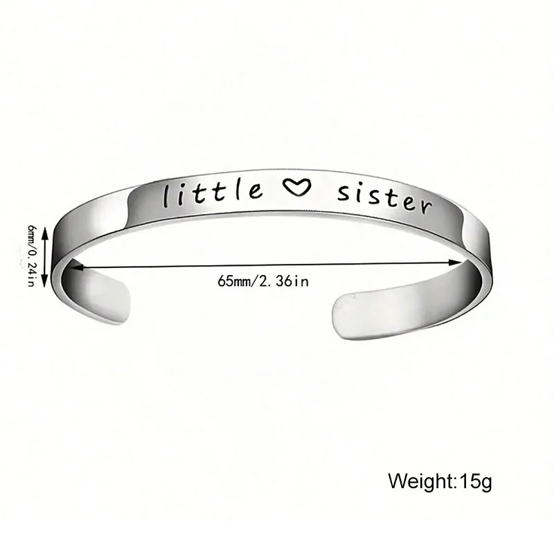 Silver Color Big Middle Litter Sister Cuff Bracelet Stainless Steel Engraved Bangles Family Friendship Jewelry Gifts 6