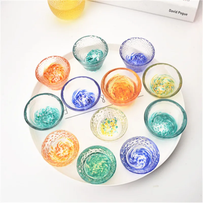 Japanese Style Glass Tea Cup Kung Fu Tea Set Household Sake Cold Wine Mug Wine Colorful Transparent Heat-resistant Small Cups