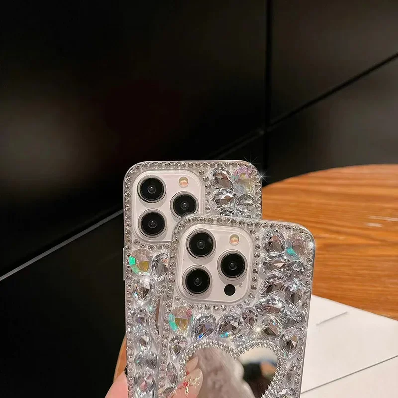 Enhanced Product Title: Elegant Rhinestone Mirror Case with Crystal Bling Design