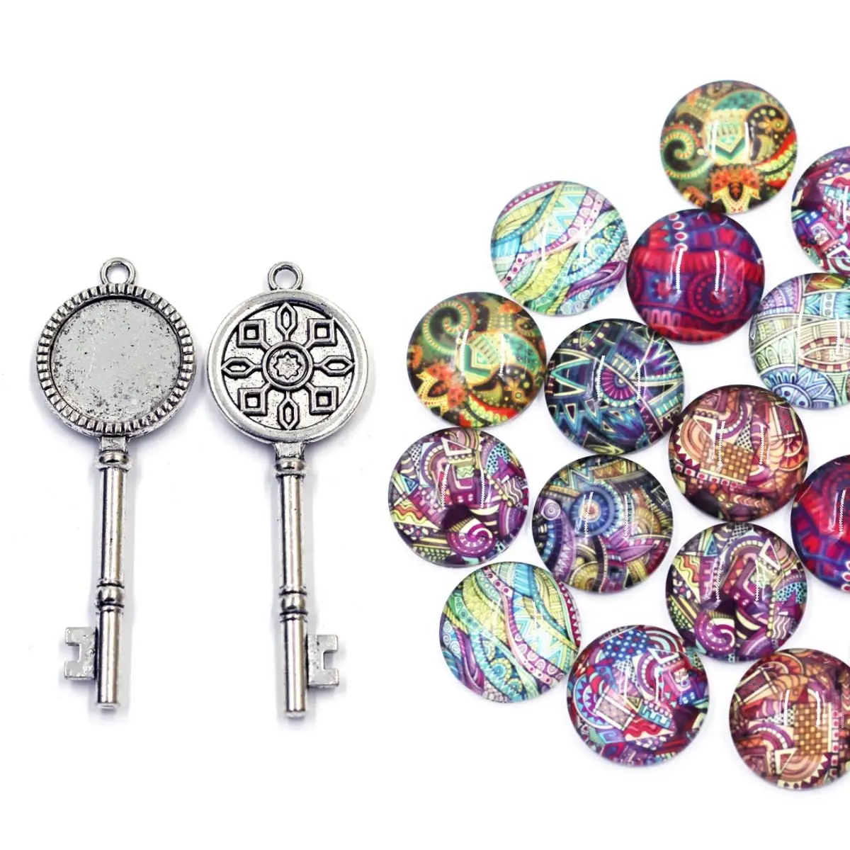 

2PCS Charm Pendants Key Cameo Base Setting 70x25mm Fit Round Glass Cabochon 20mm Mix Random Trendy Jewelry Accessories Supplies