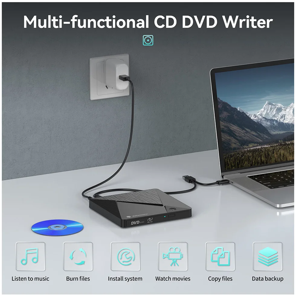 CD DVD Drive Yottamaster External Disk Recorder Reader Burner Tray Player Drawer Optical Drive Disc Enclosure for 5"CD R/RW ROM DVD RAM DL BD