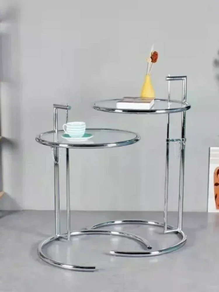 Transparent Glass Tables Creative Lift Coffee Table Simple Sofa Tables Nordic Designer C-Shaped Table Geometric Round Table