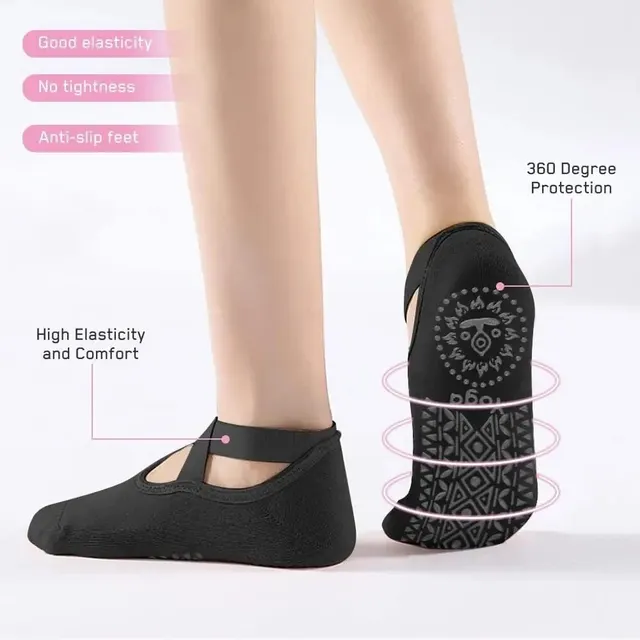 2 Pairs Women Yoga Socks Silicone Anti-slip Ballet Pilates Socks Cotton Ladies Backless Breathable Bandage Dance Sports Socks 4