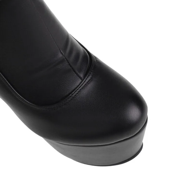 Matte Black Side Zipper Over Knee Boots 35-46 Waterproof Platform Round Head Steel Pipe Dance Boots 17cm Thick Heel