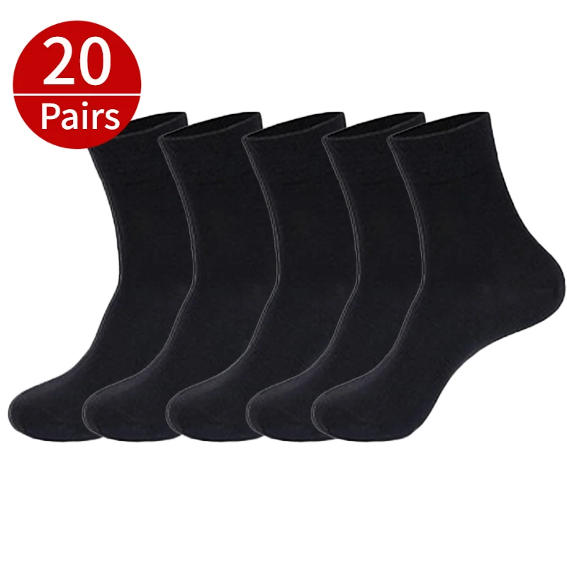 20 Pairs/Set Socks Men's Business Cotton Casual Dress Sock Crew Soft Breathable Spring Summer Antibacterial Male Black White