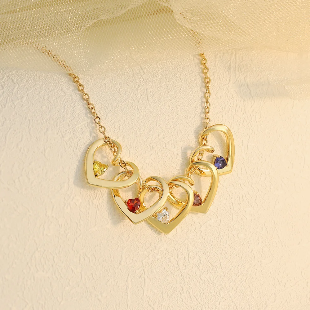 Lateefah Custom Names Heart Necklace with Birthstone Family Crystal Heart Pendant Necklaces Personalized Gifts DIY Jewelry