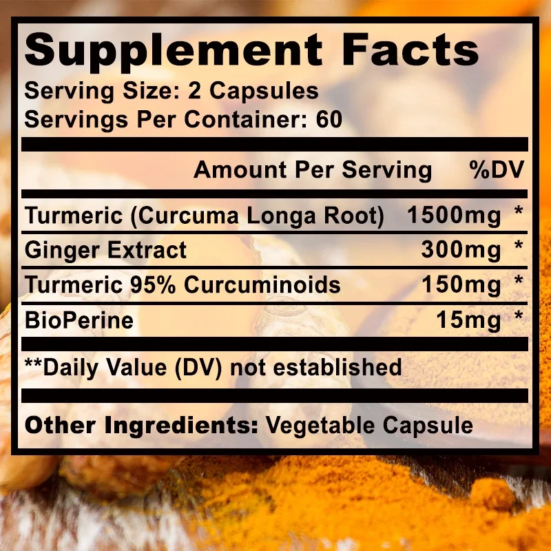 Turmeric Curcumin Capsules with 95% Curcuminoids for Joint Brain Cognitive & Digestive Health Antioxidant