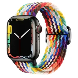Braided Solo Loop Strap for Apple Watch - Elegant and Comfortable Band Bracelet (15 official rainbow)