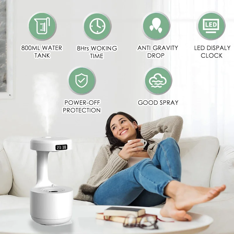Aromatherapy Essential Oil Diffuser Car Fountain Freshener Night Micro Purifier Water Drip Rain Anti Gravity Humidifier
