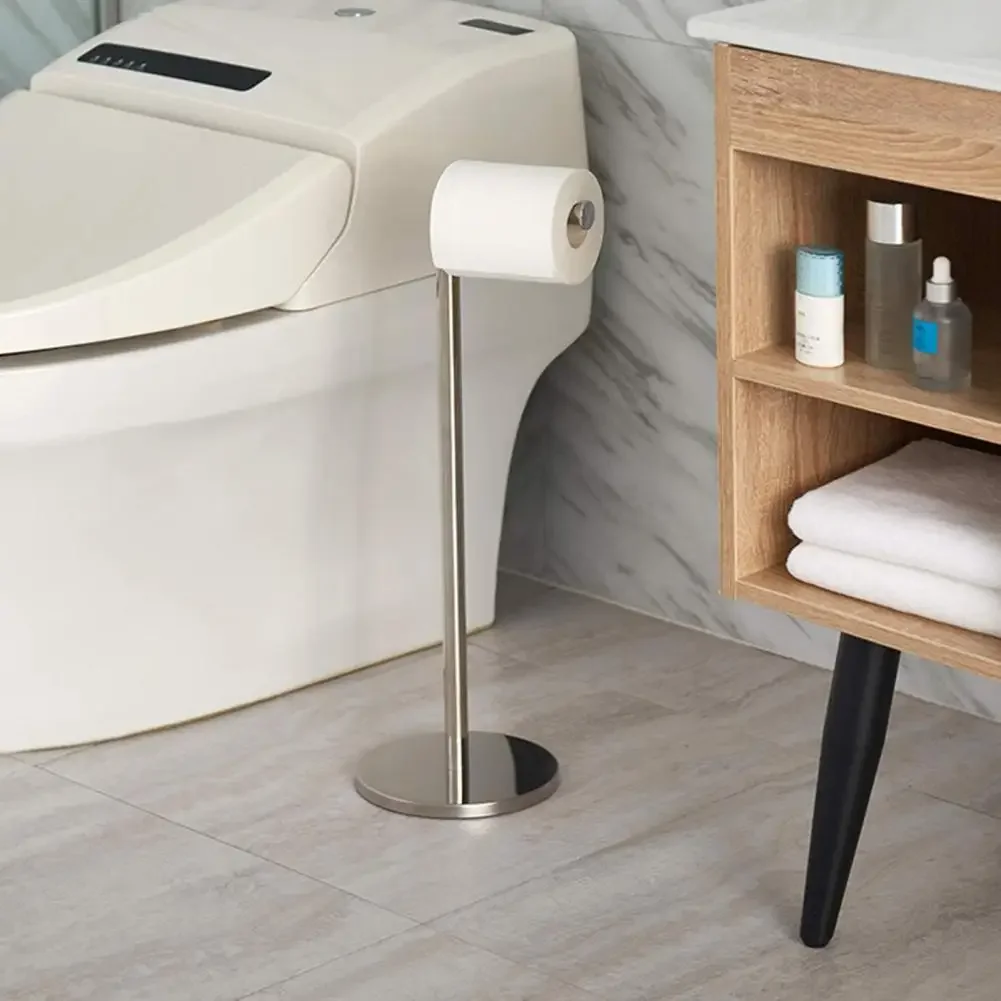 

Toilet Paper Holder Stainless Steel Stand Free Standing Roll Paper Storage Rack Bathroom Floor Tissue Rolls Dispenser Holder