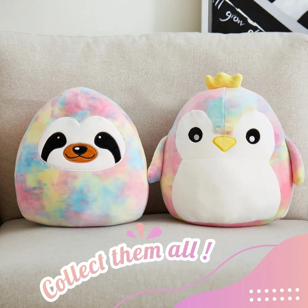33cm Rainbow Penguin Throw Pillow Cute Plush Colorful Sloth Pillow Stuffed Animals Sleeping Soft Doll Toys Gifts for Girls 6