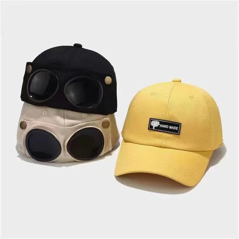 Children's Pilot hat Korean Version Glasses Peaked Cap Kids Baseball Caps Hip-hop 2022 New Personality Fashion Cotton Bucket Hat children s camouflage baseball cap adjustable hip hop hat summer boy girl outdoor sun hat parent child pilot glasses peaked cap