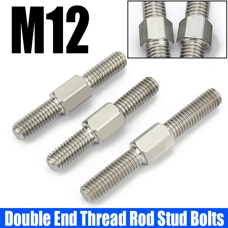 

1PCS M12 304 Stainless Steel Dual Head Threaded Bar Stick Left And Right Thread Double End Thread Rod Stud Bolts L=30mm-100mm