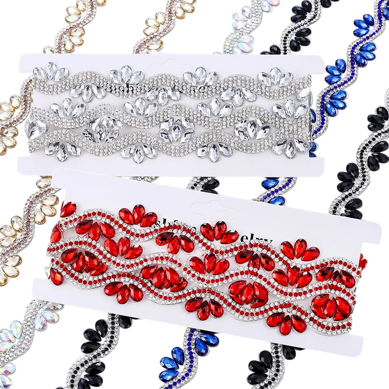 QIAO Neue Zweifarbige Kristallglas-Strassborte mit Wellenförmigem Tropfen-Design aus Harzband für Kleidung, Kleider und Heimdekoration – Detail 6