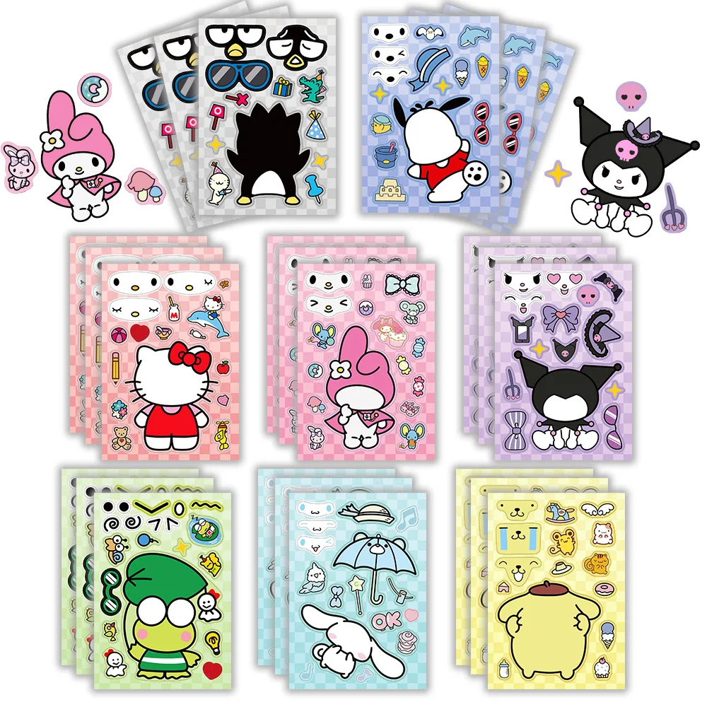 8Pcs Cartoon Sanrio Hello Kitty Kulomi Jigsaw Stickers Ornament Graffiti Stationery Waterproof DIY Children's toys for gifts children s groove copybook toddler baby copying graffiti hand painted coloring pencil sketch drawing book practice calligraphy