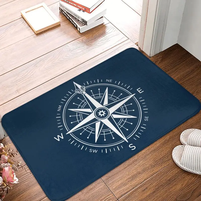Zerbino Esterno Con Ancora Nautica 40x60 Cm: Tappeto Antiscivolo In Flanella, Morbido Per Ingresso E Giardino