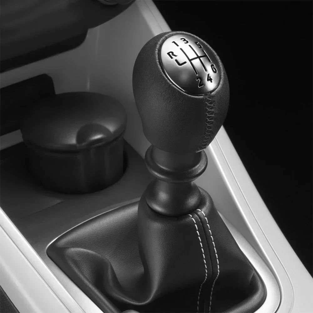 Pomello Cambio 5 Marce In Pelle PU E ABS – Compatibile Con Clio 3, Laguna 2, Dacia Logan II, Tappo Argento Opaco Con Scritte Nere, Facile Da Installare