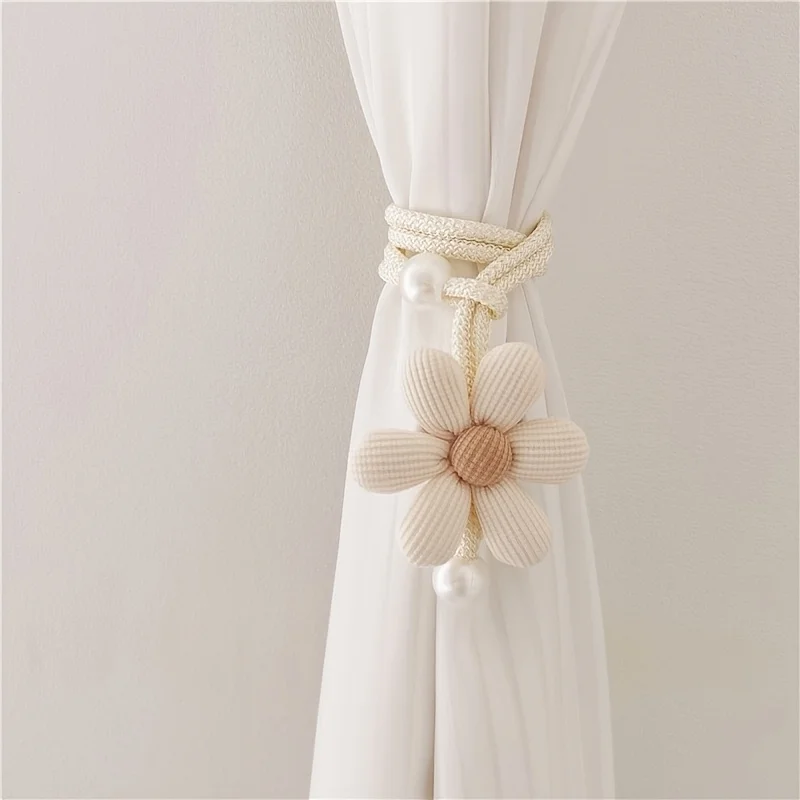 1pc 3D Flower Pearl Curtain Tiebacks, Room Decor Mosquito Net Storage Straps, Door Curtain Coffee Screen Ties