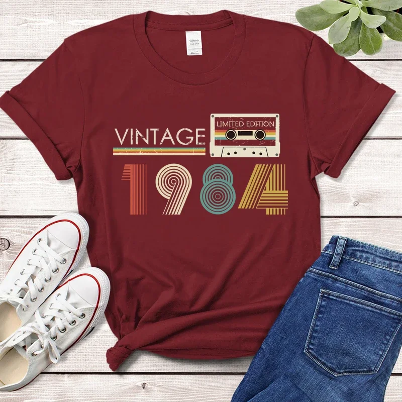 

Vintage 1984 Limited Edition Audiotape Women Graphic T Shirts Retro Made In 1984 40th Birthday Party Top Mom Gift Female Tshirt