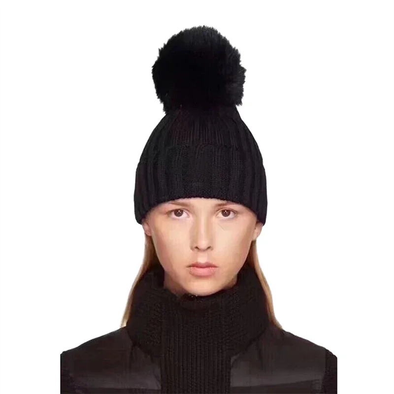 

Winter Female Fur Pom Poms Hat Winter Hat For Women Girl 's Hat Knitted Beanies Cap Thick Women Skullies Beanies MX1230