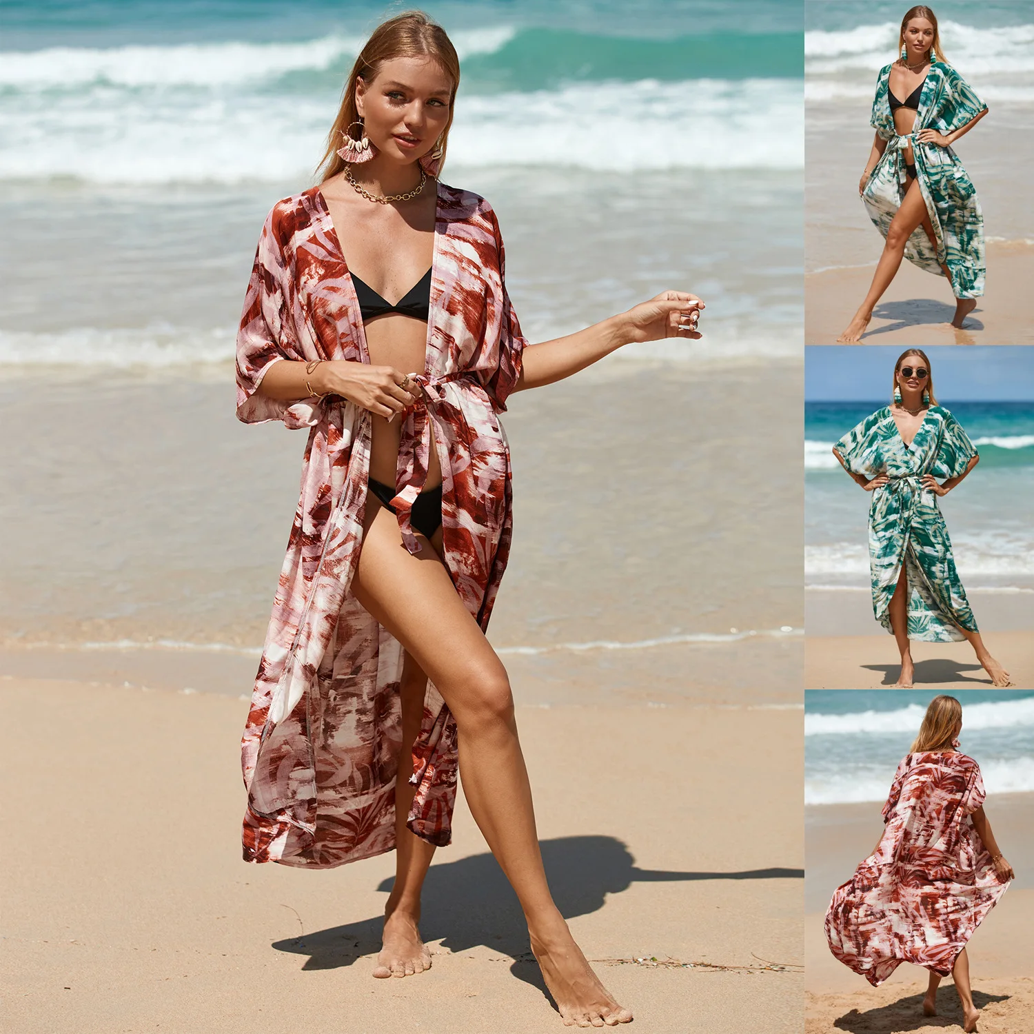 

Women's Cotton Printed Beach Smock Sexy Loose Bikini Cardigan Vacation Dress