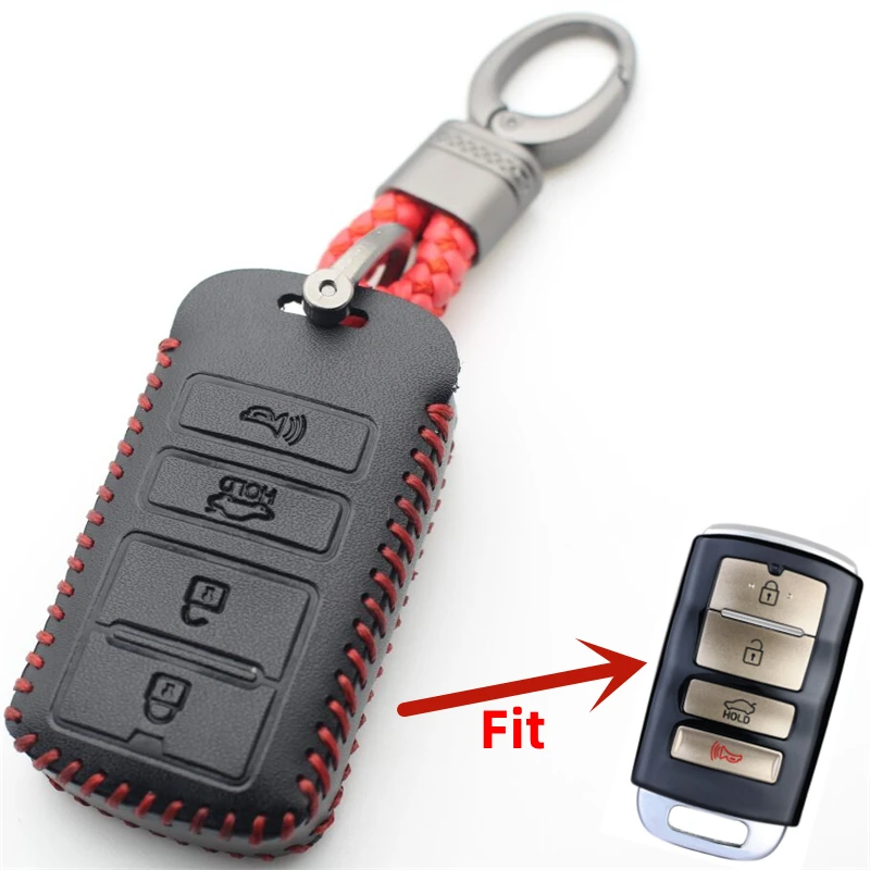 FLYBETTER 가죽 4 버튼 열쇠가없는 항목 Kia Sorento K900 New K7 Cadenza 용 스마트 키 케이스 커버