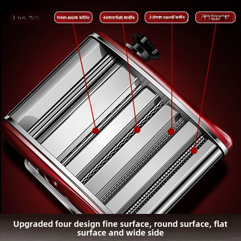 6 Gear Stainless Steel Manual Noodle Maker for Home and Commercial Use-Dumpling Skin Machine, Pasta Maker with 4 Knife