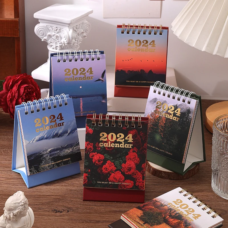 

Kawaii 2024 Natural Landscape Design Desk Calendar Desktop Decor Daily Weekly Monthly Planner Agenda Organizer Office Supplies