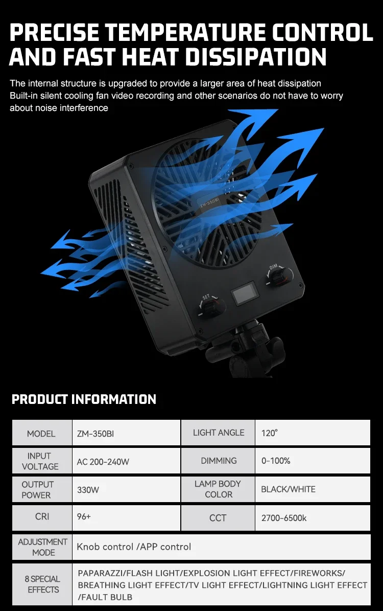 ZSYB ZM-350Bi LED Photography Light Bi-color 2700k-6500k Bowens Mount Fill Light