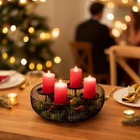 4-Candle Black Metal Bowl Candle Holder Decorative Candlestick Centerpiece for Pillar/Tealight Candles for Winter Holiday Decor 3