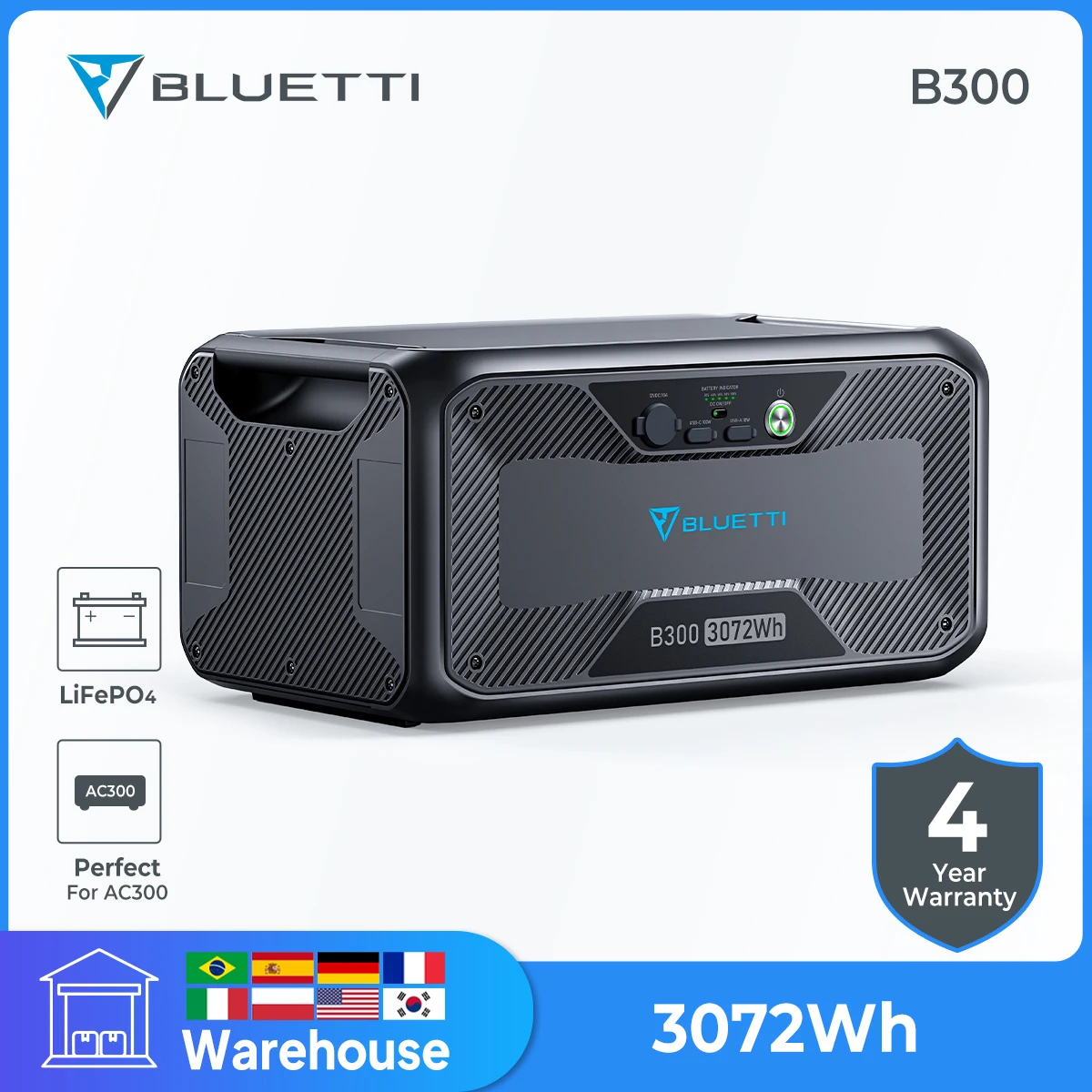 Batteria Di Espansione Bluetti B300 3072Wh Pacco Batteria Lifepo4 Mppt Bms Per Centrale Elettrica Ac300/Ac500/Ac200Max/Ac200P/Eb240/Ep500Pro