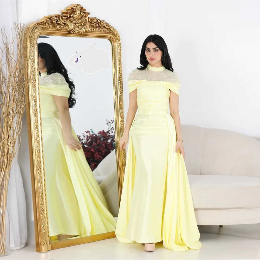 

MOBUYE 2024 Arab Dubai A-Line O Neckline Prom Dress Short Sleeves Evening Fashion Elegant Party Dress For Women