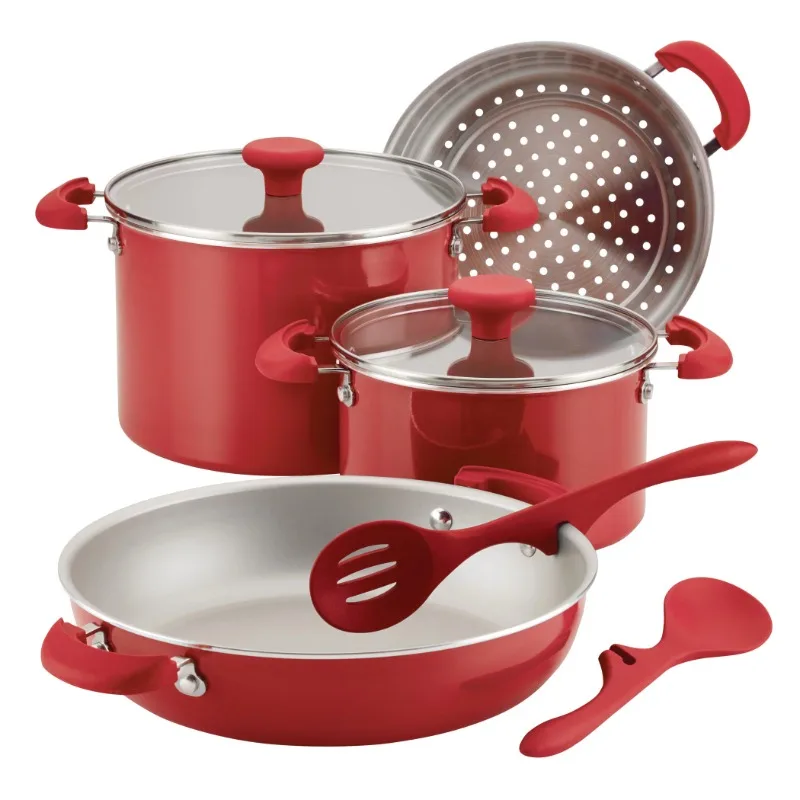 

8-Piece Stackable Nonstick Cookware Set, Red